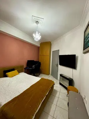 a bedroom with a bed and a flat screen tv at jo&ju new in Athens