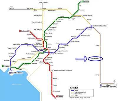 a map of the dubai metro system at Argithea View in Papangeláki