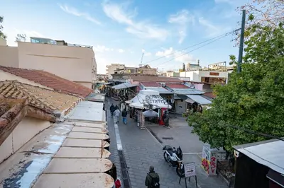 an overhead view of a street in a city with buildings at Monastiraki metro st 1 bedroom apt for 2 by MPS in Athens