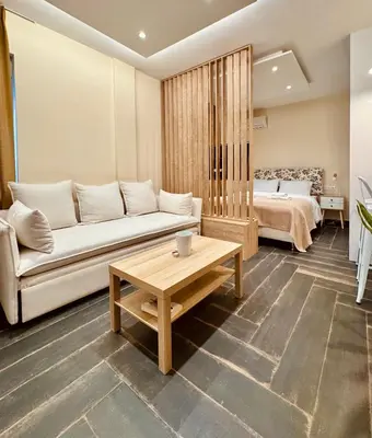 a living room with a couch and a bed at Ermou 18 Central Cozy Apartment in Athens
