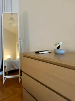 a wooden dresser with a plant on top of it at Acropolis Loft 26 in Athens