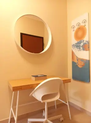 a desk with a white chair and a mirror at C4 2-Rooms apt 3rd 850m Metro Evangelismos 150m EKPA Univ Campus 100m Bus Stop to Acropolis in Athens