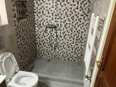 a bathroom with a shower with a toilet at Giorgio in Piraeus