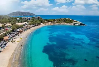 an aerial view of a beach and the ocean at Apartment by the beach in Anavissos