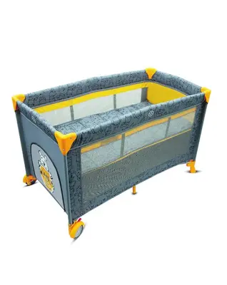 a bed frame for a toy crib with a yellow top at relax studio appartment in Porto Rafti