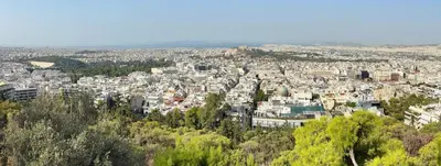 an aerial view of a city with buildings at Mania's Studio by Lycabetus in Athens