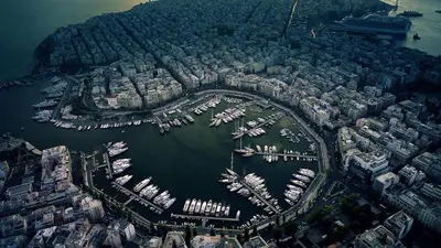 an aerial view of a harbor filled with boats at Central Piraeus port apartment in Piraeus