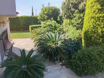 a garden with some plants and bushes at Cosy garden house in a villa in Palaiá Fókaia