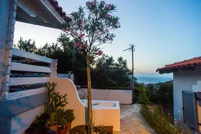 a tree sitting on the side of a house at Lili and Blue - Charming house in Porto Rafti