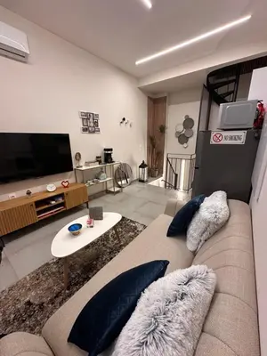 a living room with a couch and a flat screen tv at City Center Acropolis area Maisonette Modern House in Athens