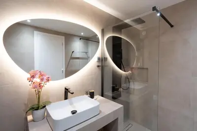 a bathroom with a sink and a mirror at 