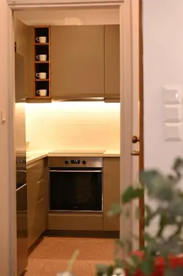 a kitchen with a stove top oven in a kitchen at Brand new 3bedroom athenian flat in Koukaki in Athens