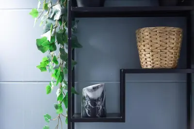 a black shelf with a vase and a plant at 65m2 Apt 10 min on Foot From Acropolis in Athens