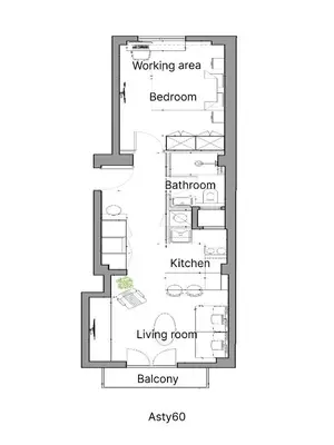 a floor plan of a house at Asty60 - Cozy Athen's Apartment in Athens