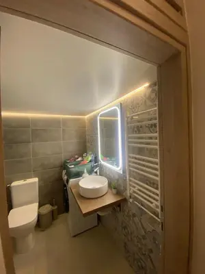 a small bathroom with a sink and a toilet at City apartment in Athens