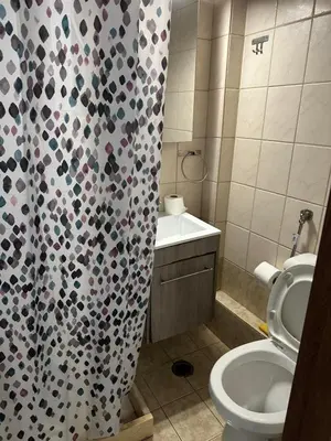 a bathroom with a toilet and a shower curtain at Παιδων ΣΤΟΥΝΤΙΟ in Athens