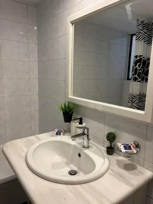 a bathroom with a white sink and a mirror at Cozy apartment by Athens in Athens