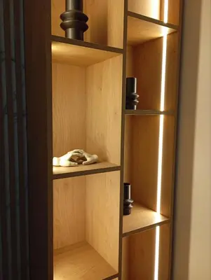 a wooden book shelf with two cups on it at AirRent Apartments 4 Jacuzzi Suite in Athens