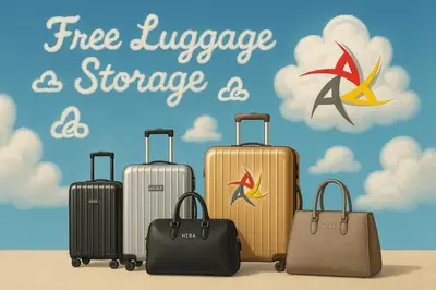 a group of suitcases in front of a wall at Triple A - Psiri Urban Spark Studios at Theatrou Square V Free Parking! in Athens