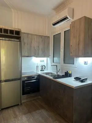 a kitchen with a sink and a refrigerator at Kamara in Athens