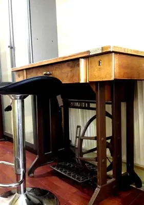 a wooden desk with at OneStep mini apartment next to Kallimarmaro Stadium in Athens