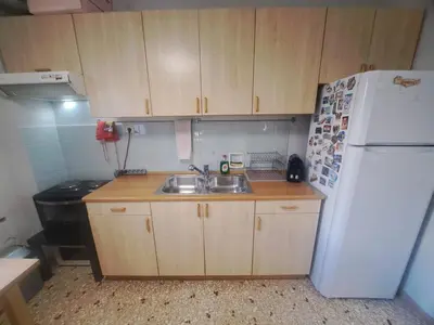 a kitchen with a sink and a white refrigerator at Exarchia Penthouse Cozy & Central in Athens