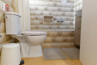 a bathroom with a toilet and a shower at Sunny Penthouse For balcony lovers in Athens