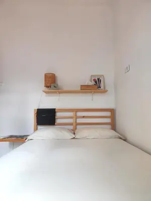 a bedroom with a white bed with two pillows at Casa Lula in Athens