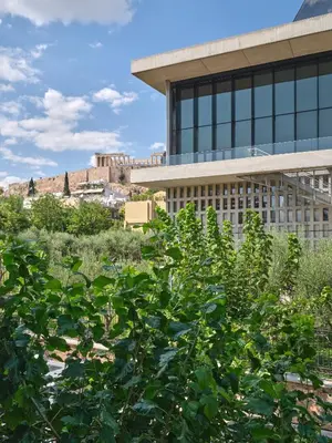 a building with a field of plants in front of it at Adorac in Athens