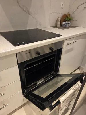 a kitchen with an oven with a glass door at Georgette's Charming Studio near Metro by MPS in Athens