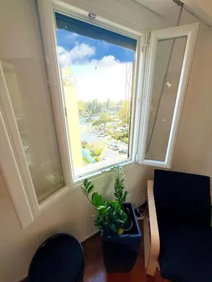 a room with a window with a plant and a chair at Delightful Seaside & Romantic in Athens