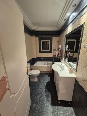 a bathroom with a sink and a toilet and a tub at ATHEN'S riviera apartment Acropolis view in Athens