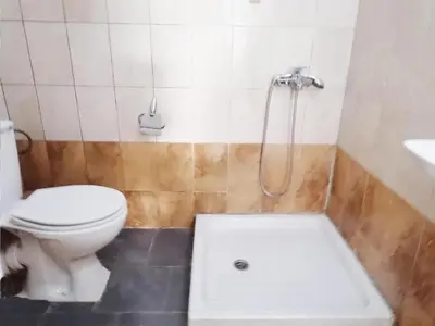 a bathroom with a toilet and a shower at Acropolis views in Monastiraki square in Athens