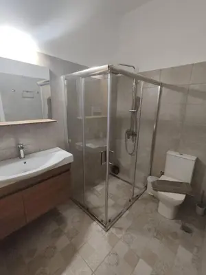 a bathroom with a shower and a toilet and a sink at Pangrati Varnava -2 Bedroom Flat in Athens