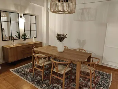 a dining room with a wooden table and chairs at Pangrati Varnava -2 Bedroom Flat in Athens
