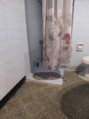 a bathroom with a shower with a toilet and a shower curtain at SHARED ROOMS LEPENIOTU NEAR ACROPOLIS &MONASTIRAKi in Athens