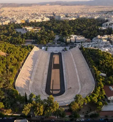 an aerial view of a soccer stadium at Panathenaic Athens Center Apartment in Athens