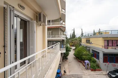 a view of a balcony of a building at Spacious 3-Bedroom Apartment in Neos Kosmos by ΜΡS in Athens