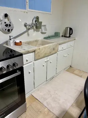 a kitchen with a sink and a stove at At Polyla Everything close,nothing loud in Athens
