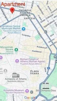 a map with a red dot on it at City Core Studio in Athens