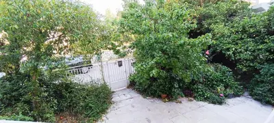 a garden with two trees and a fence at Dafni's Super Home in Athens