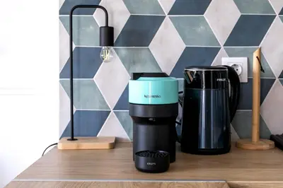 a coffee maker sitting on a counter next to a coffee pot at Andromeda - 1 Bedroom Apt & Terrace in Athens in Athens