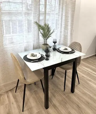 a dining table with two chairs and a plant on it at Athens Praxitelous Vibes & Nest in Athens