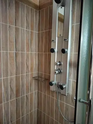 a bathroom with a shower with a shower head at Charming Flat in Central Athens in Athens