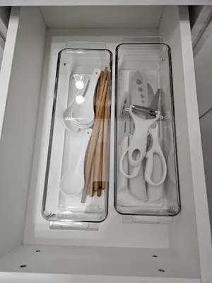 a drawer full of utensils in a cabinet at Acropolis Dream Apartment - 50sqm 2BR Big Living Room with Large Terrace Next to Siggrou FIX Subway Station in the City Center in Athens