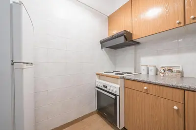 a small kitchen with a stove and a refrigerator at Ble Elia Estia Suite in Athens