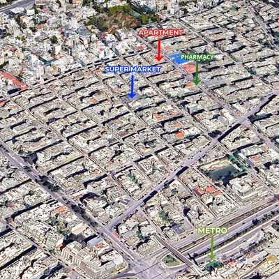an overhead view of a city with buildings at Melina's Apartment Neo Psychiko in Athens