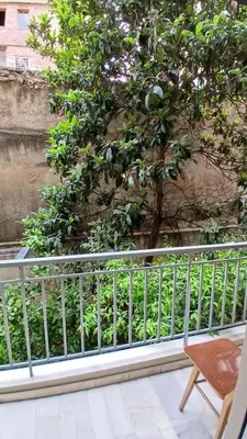 a balcony with a tree and a fence at Cozy and totally sunny apartment in Athens