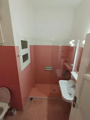 a bathroom with a shower and a toilet and a sink at Berry room 5 in Athens