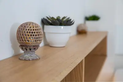 a wooden table with a cactus in a potted plant at Comfy Apartment In Exarchia Vibrant Neighborhood in Athens